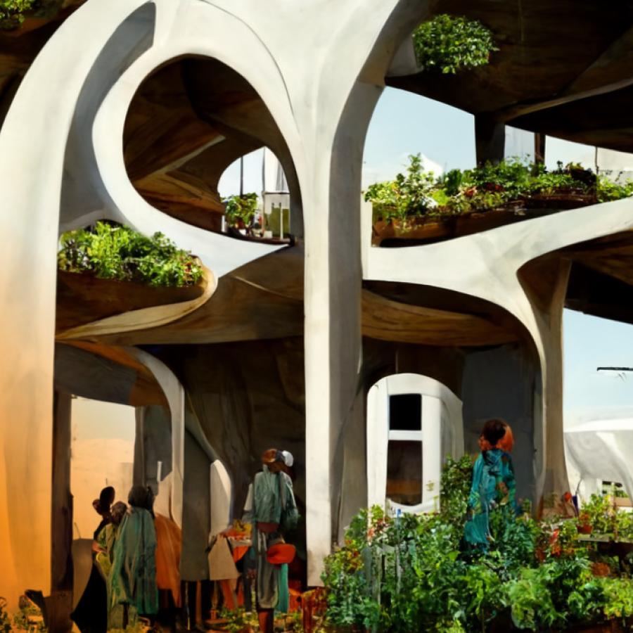 image showing futuristic housing complex that signifies joy and well-being